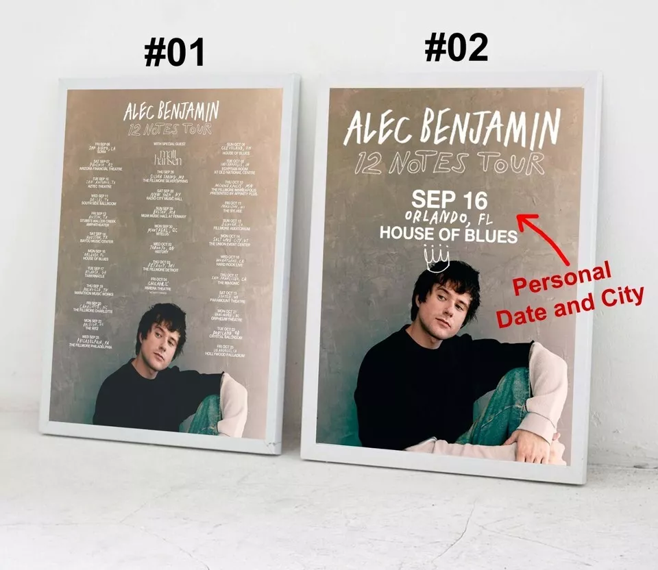 Alec Benjamin 12 Notes 2024 Poster, Full Size, Custom Date And City Tour