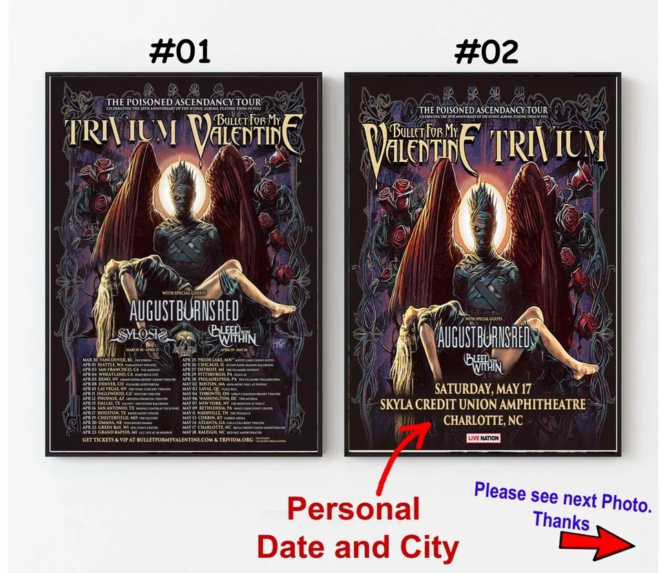 Bullet For My Valentine And Trivium 2025 Poster, Custom Date And City