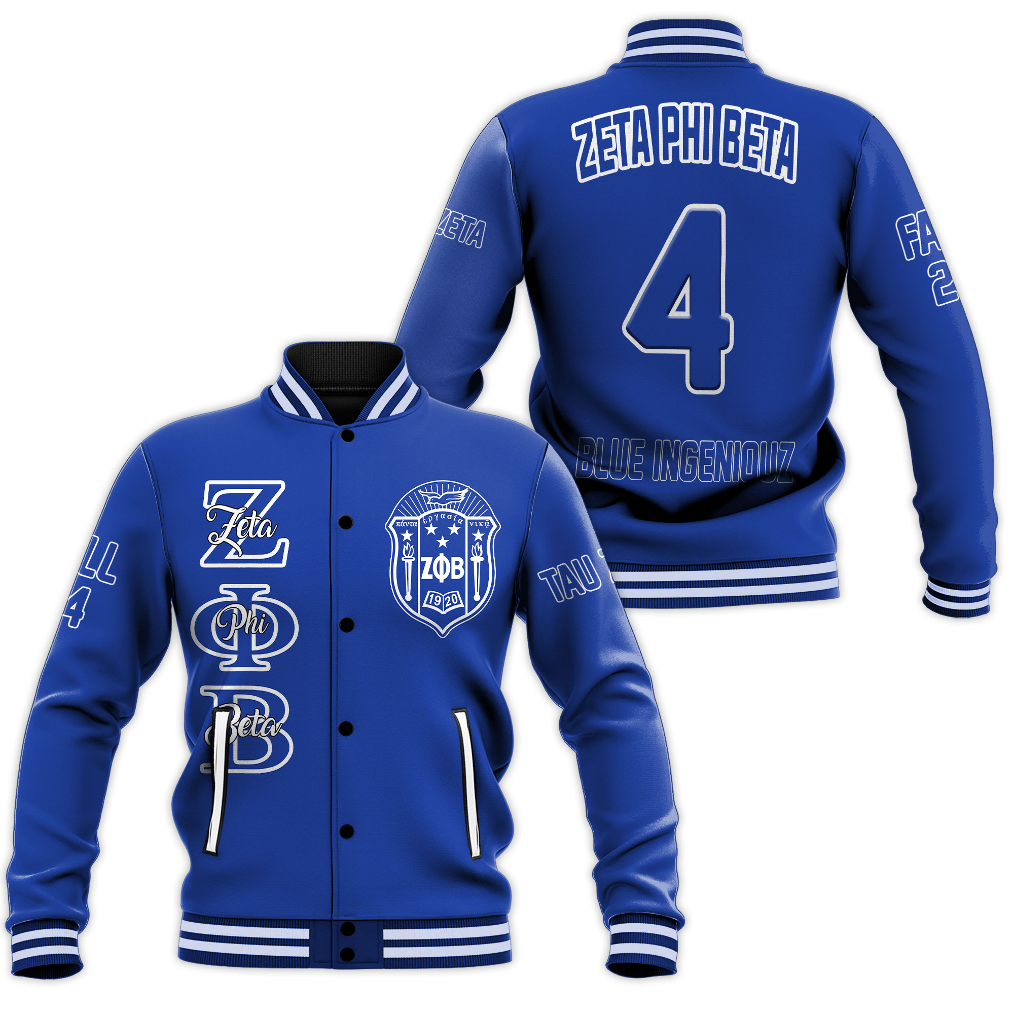 Zeta Phi Beta Custom Varsity Jacket, Personalized Blue Varsity Jacket Zeta