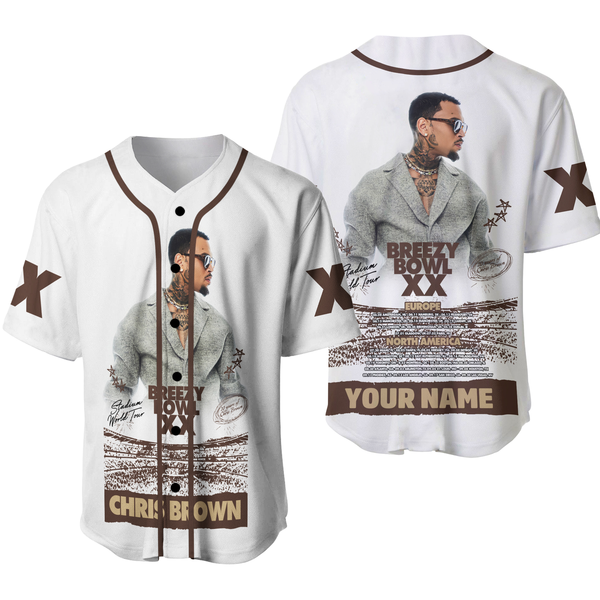 Chris Breezy Tour 2025 Baseball Jersey, Bowl Xx Concert 2025 Summer Tour