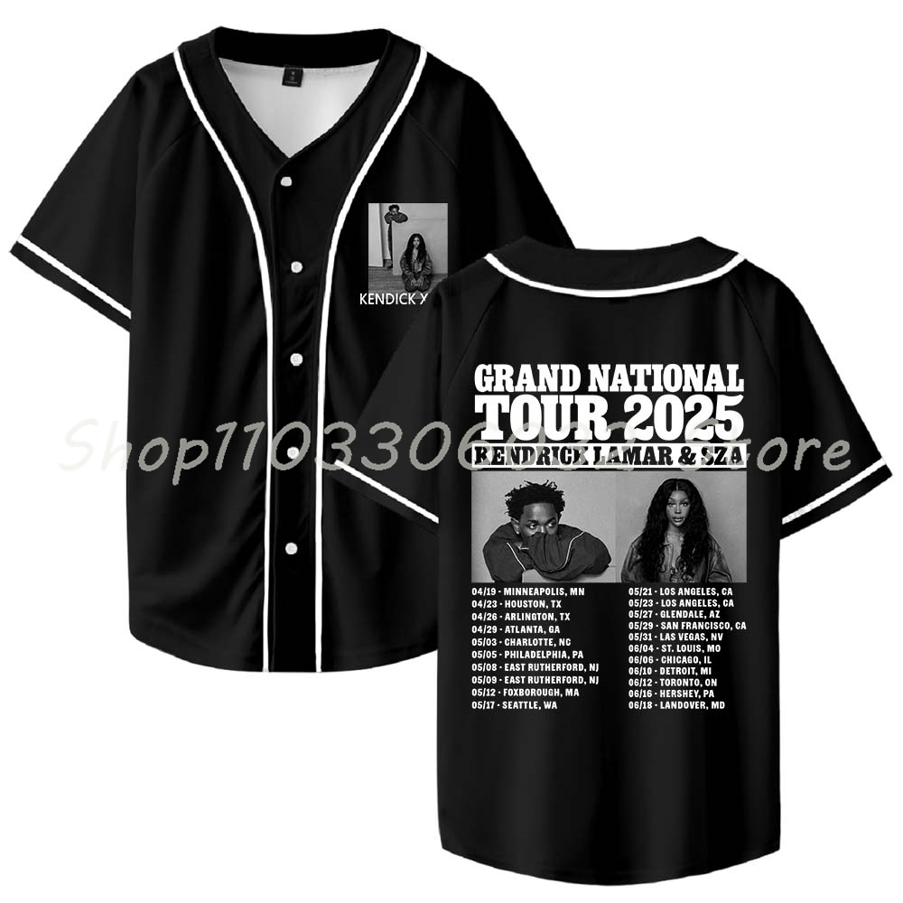 Kendrick Lamar Sza Grand National Tour 2025 Baseball Jersey V-neck Shirt Women Men Short Sleeve Streetwear Clothes