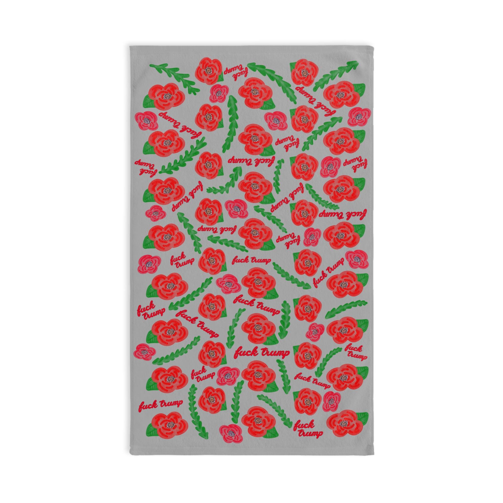 Subtle Red Poppies On Grey Hand Towel Trump Gift