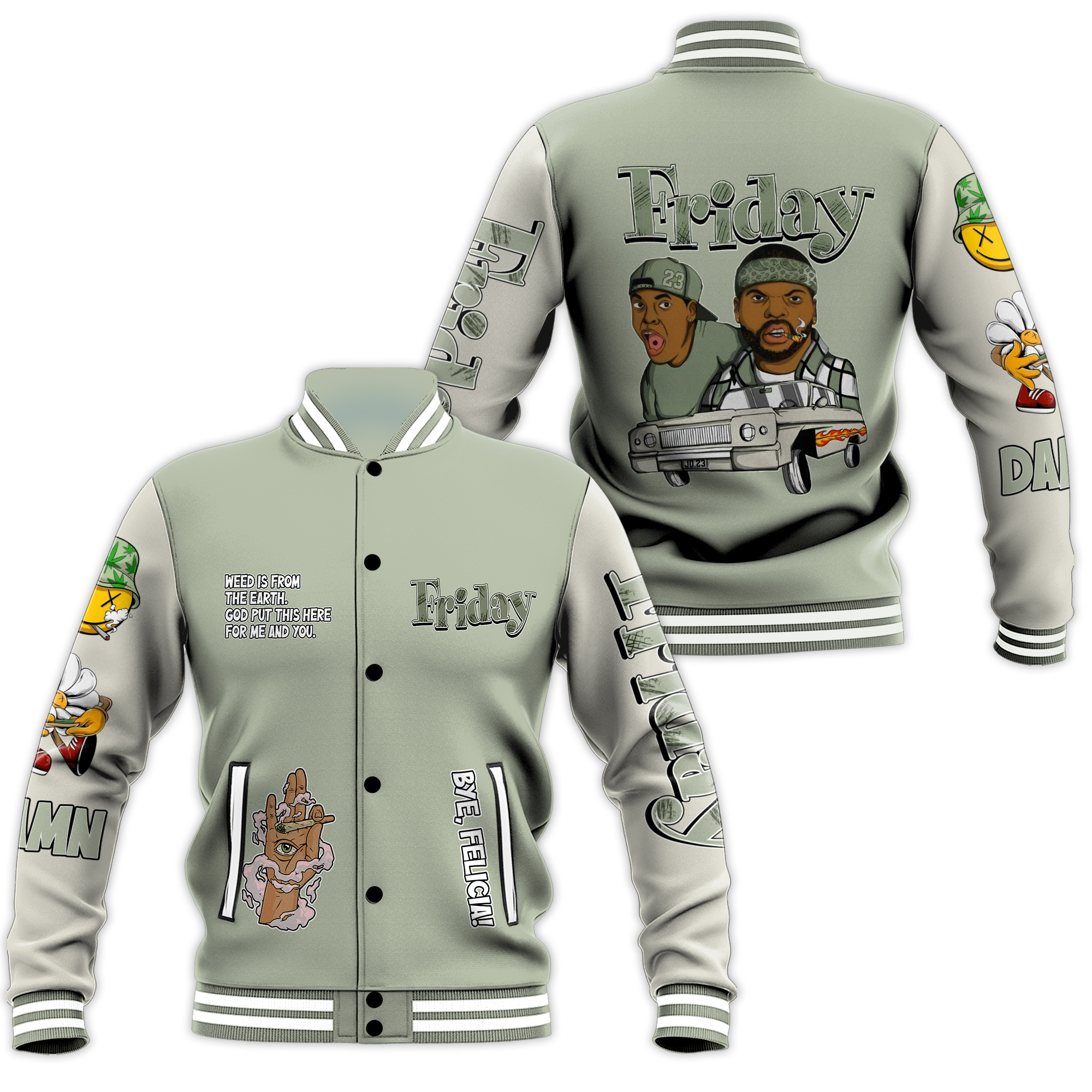 Seafoam Sail 4s Varsity Jacket, Friday Sneaker Stress Style All Over Print Letterman Jackets