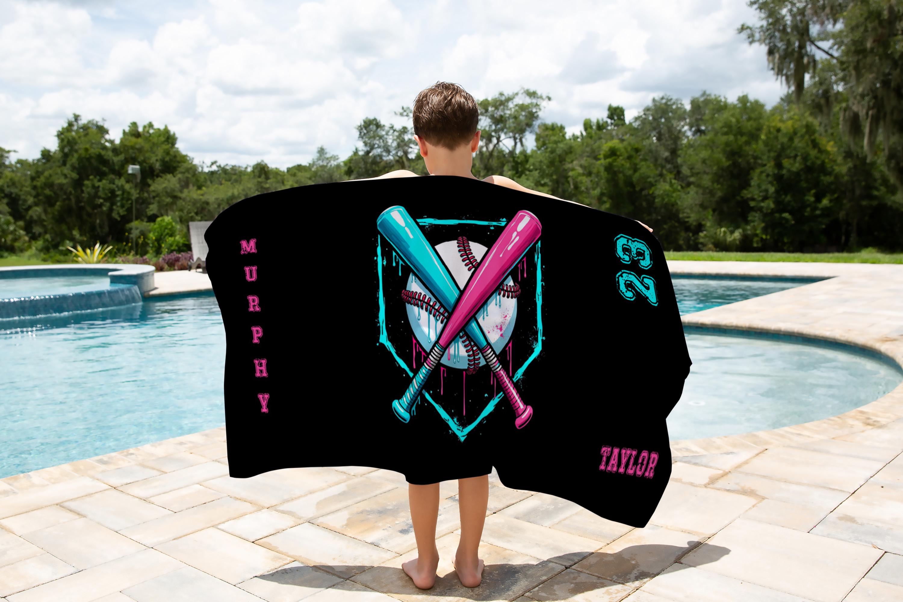 Personalized Drip Baseball Beach Towel, Ice Cream Drip Baseball Towel