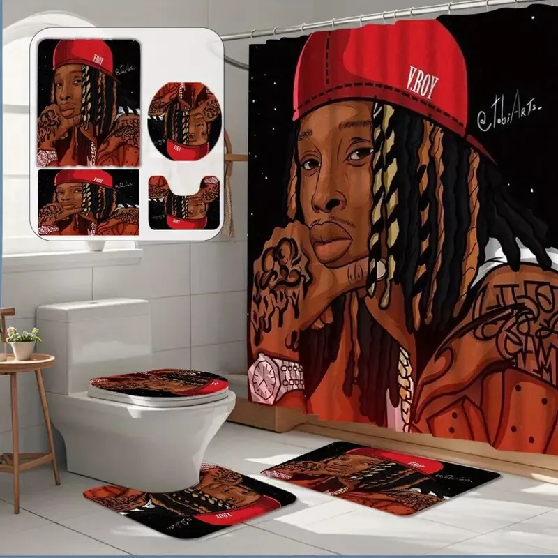 King Von Shower Curtain Set, Elegant Rapper Bathroom Decor, Hip Hop Music Theme