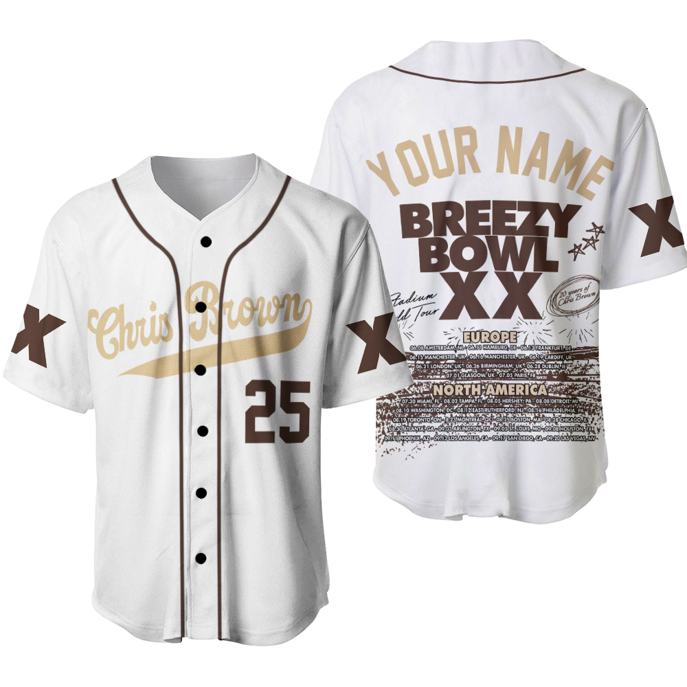 Chris Breezy Tour 2025 Baseball Jersey White