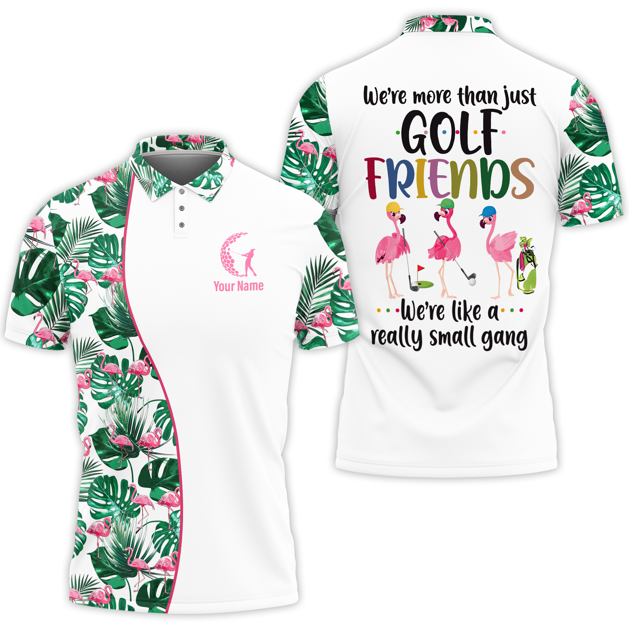 Funny Womens Golf Friend Falmingo Tropical Pattern Women's Polo Shirt