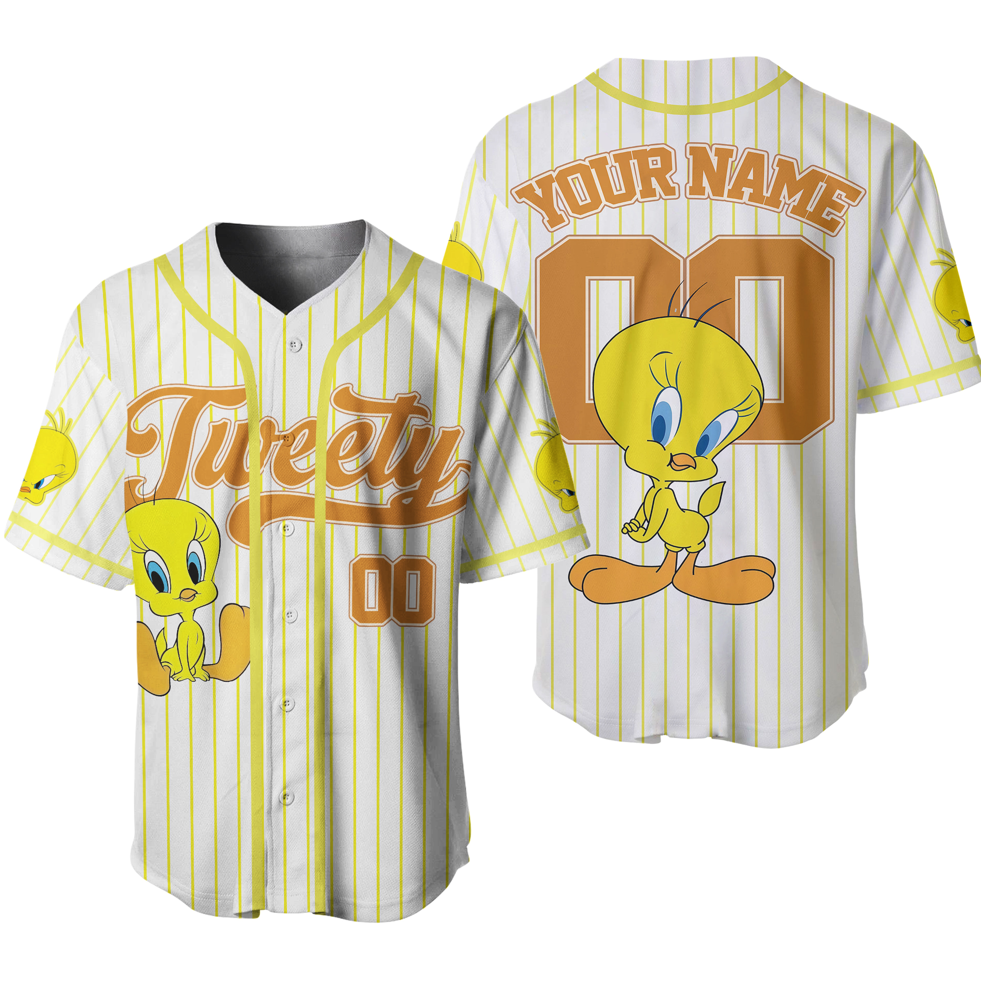 Personalized Tweety Baseball Jersey, Custom Tweety Baseball Jersey