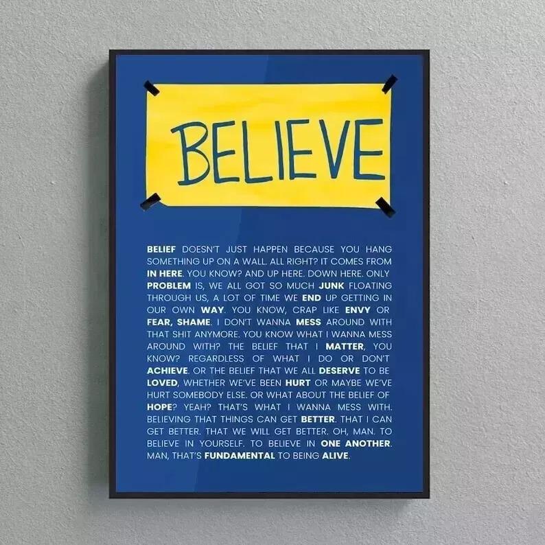 Vintage Ted Lasso Believe Sign Poster, Ted Lasso Quote Poster, No Framed