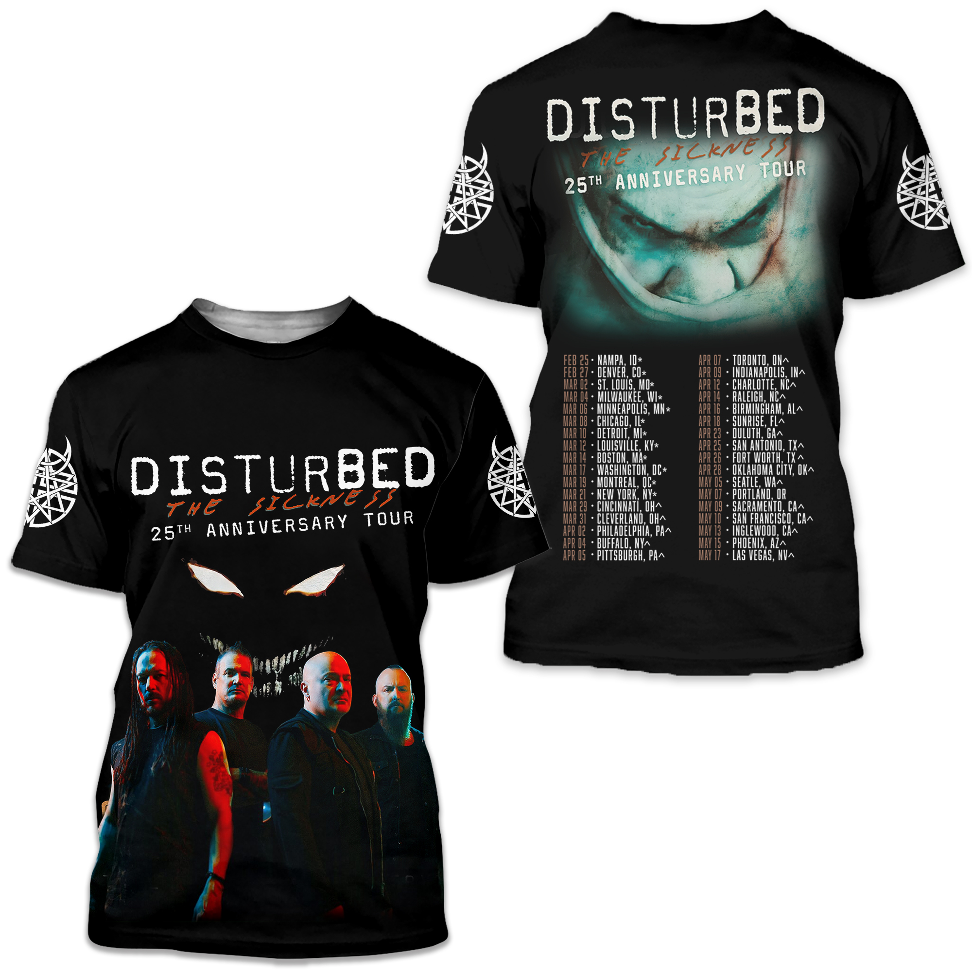 Disturbed The Sickness 25th Anniversary Tour 3d T-shirt