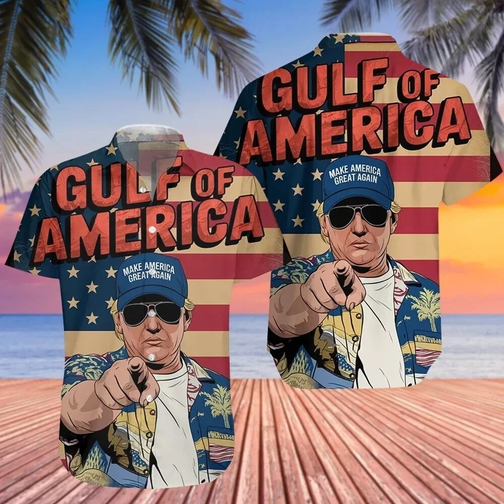 Gulf Of America Trump Hawaiian Shirt Casual Button Down Shirt Beach Unisex Adult