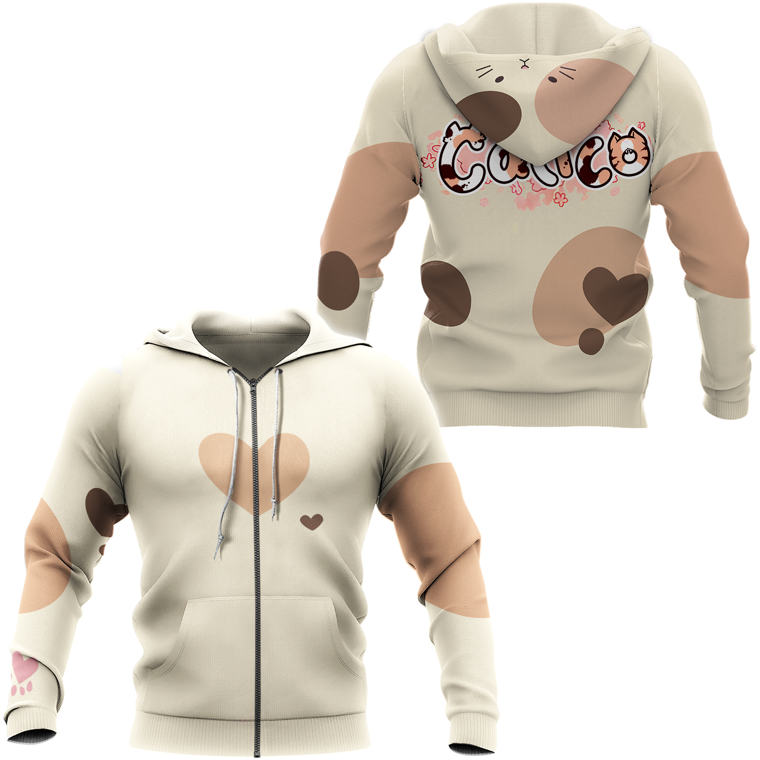 Calico Game Cat Zip Up Hoodie