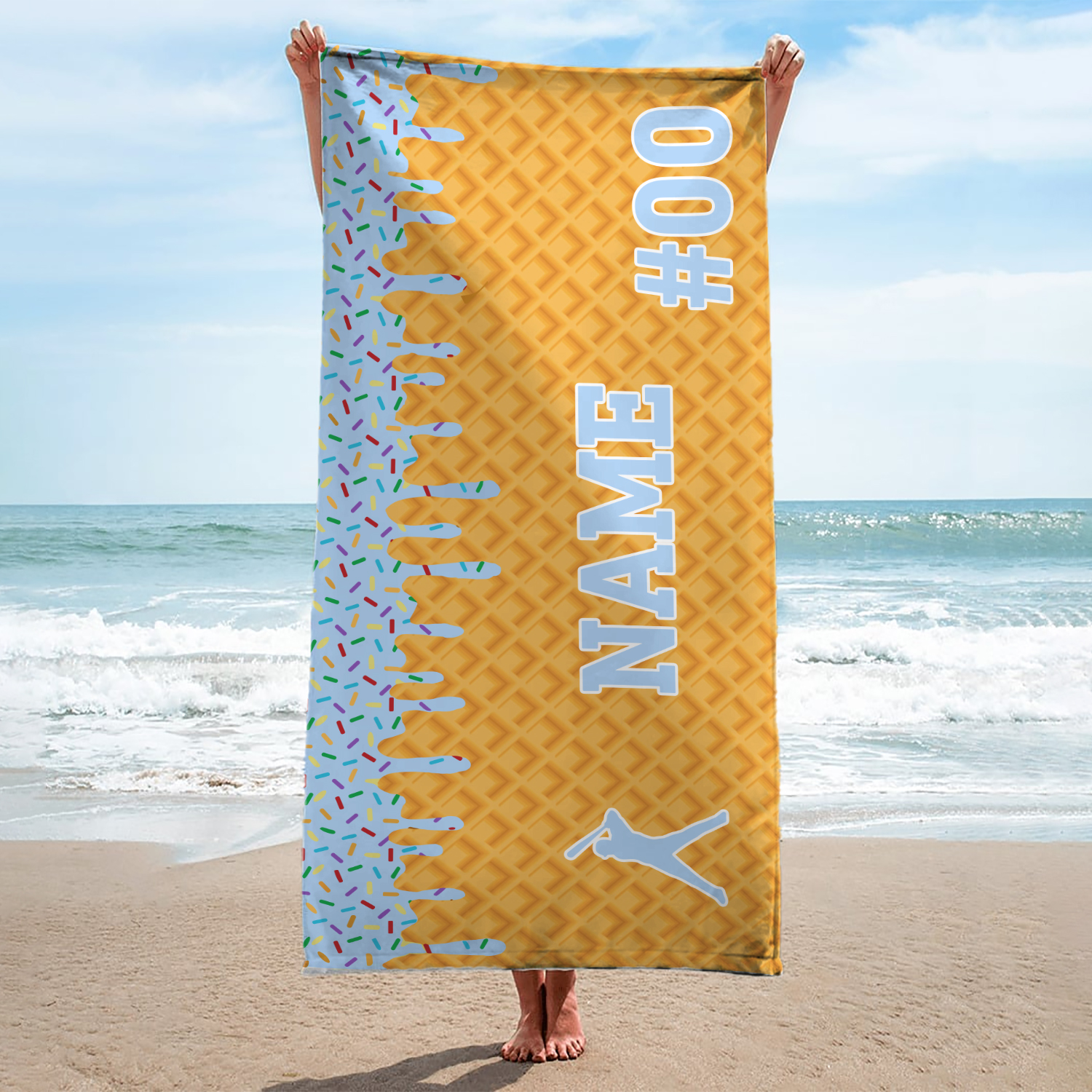 Personalized Ice Cream Drip Baseball Beach Towel For Boys