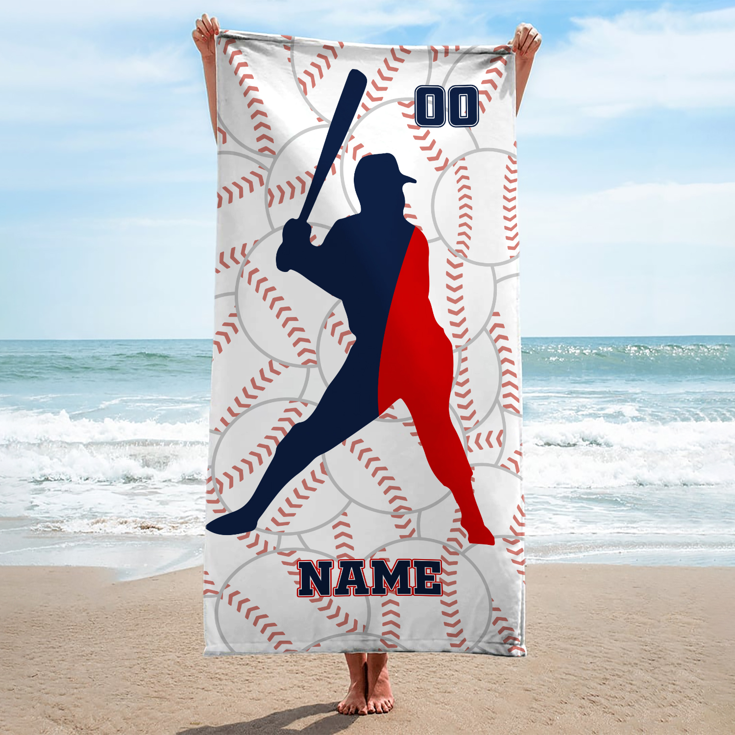 Personalized Baseball Beach Towel - Personalized Baseball Batter Beach Towel
