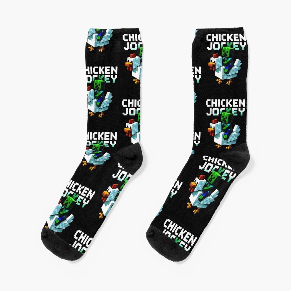 Funny Chicken Jockey Zombie Pixel Art Gamer Socks