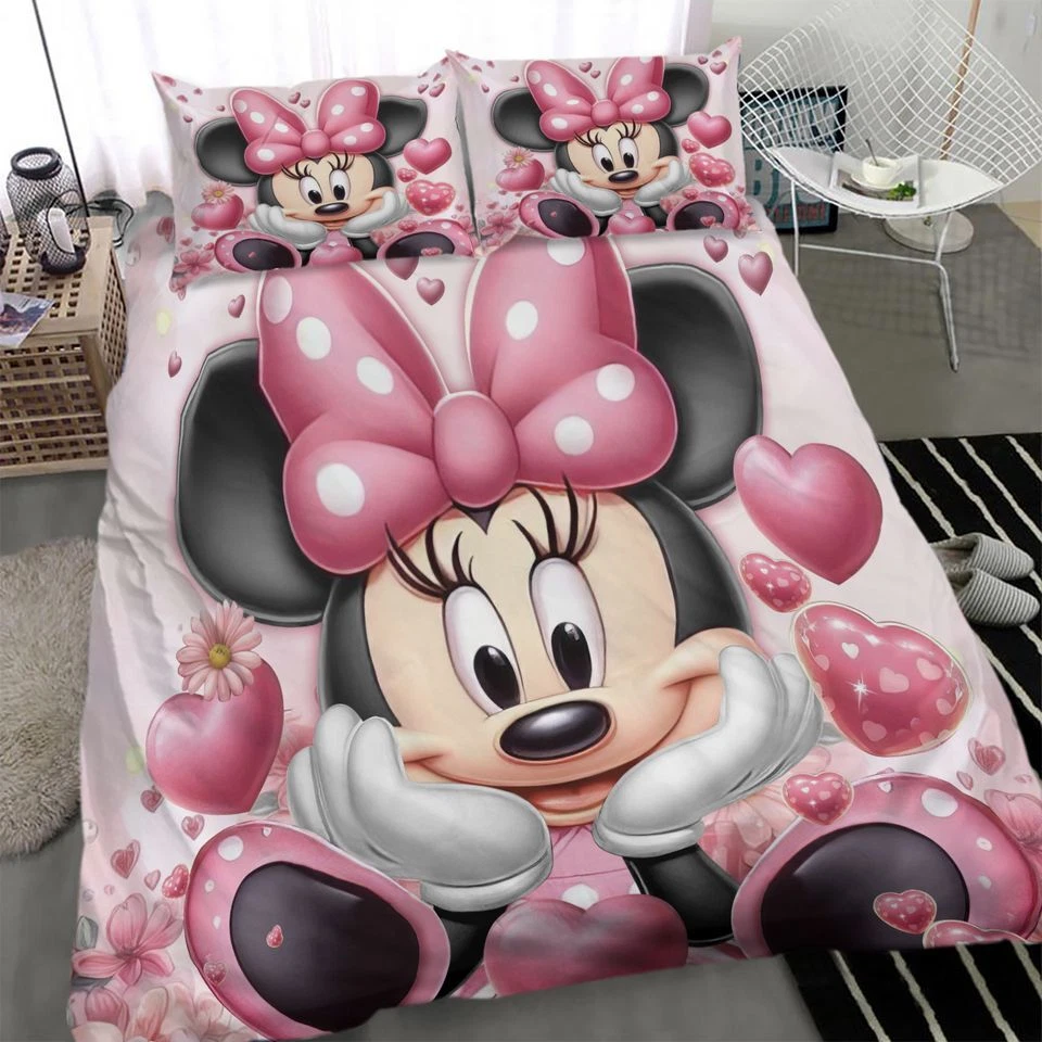 Minniee Mouse Love Pink 4 Full Bedding Duvet Cover Set