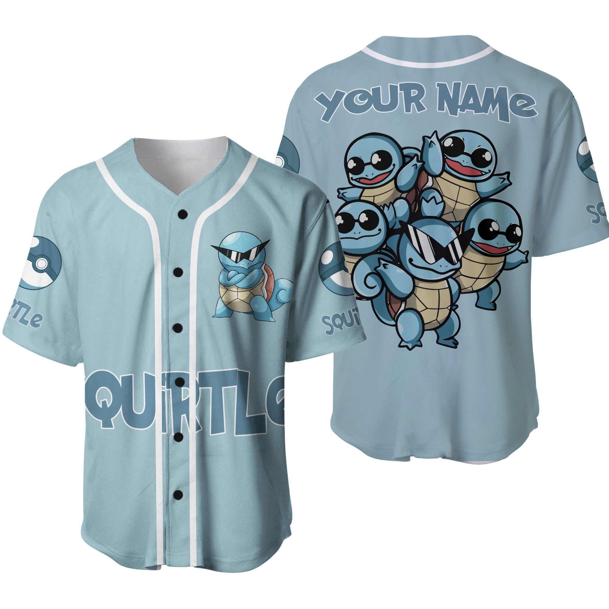 Custom Name Squirtle Squad Pkm Baseball Jersey, Squirtle Game Cartoon Anime