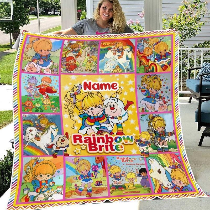 Custom Name Rainbow Brite Fleece Blanket, Carton Birthday Gift, Birthday Gifts For Kids