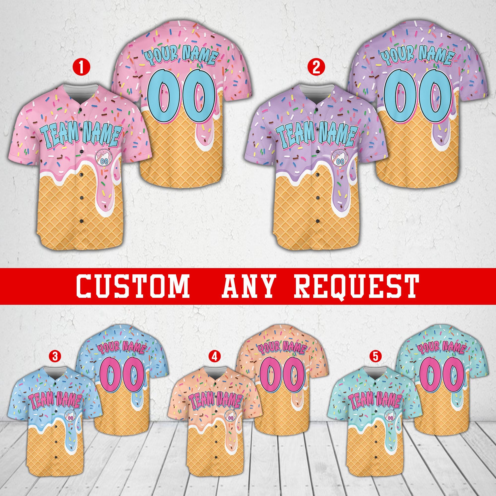 Personalized Ice Cream Drip Baseball Jersey, Custom Name Ice Cream Sprinkle Jersey
