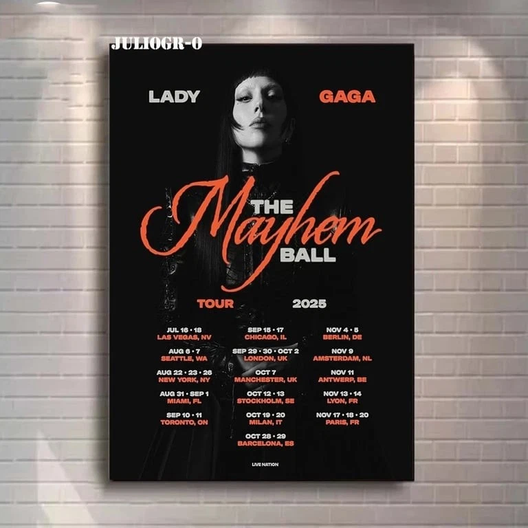 Lady Gagathe Mayhem Ball Tour 2025 Poster Print, Best Gift 24x36