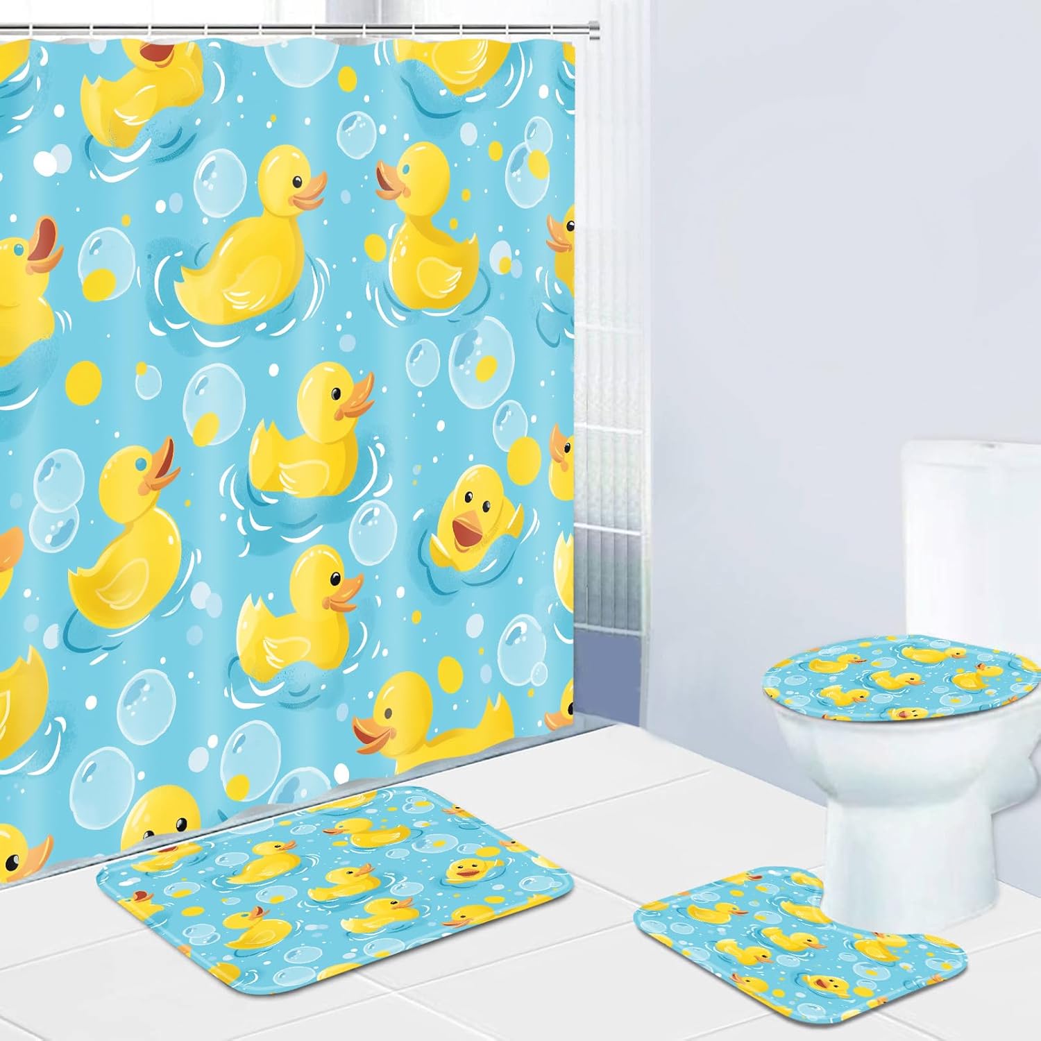 Rubber Duck Shower Curtain Set Bathroom Sets