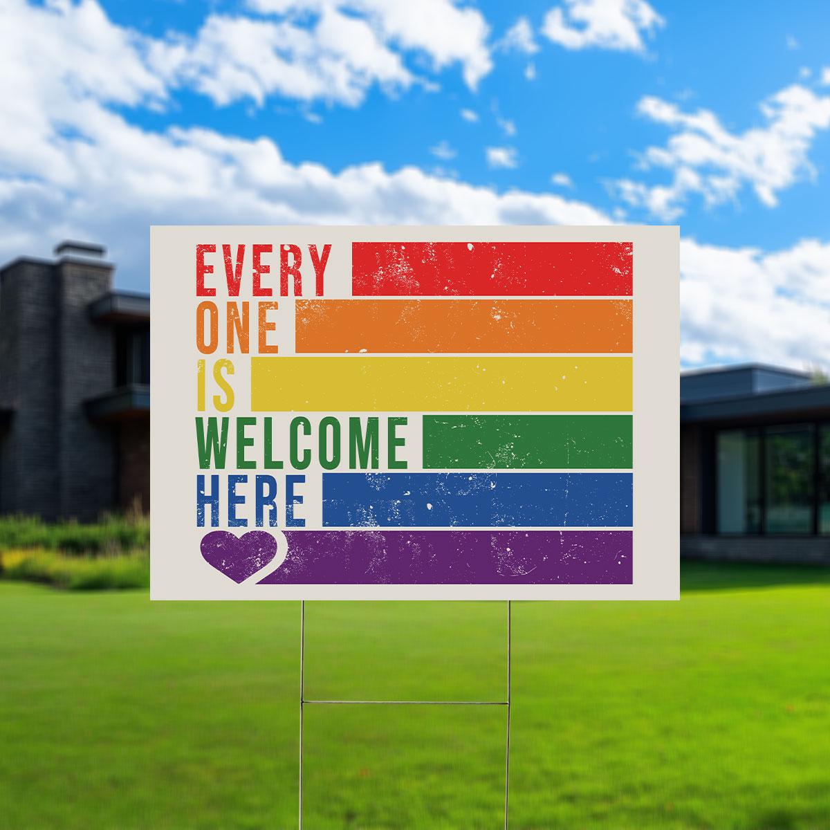Lgbtq Pride Yard Sign, Everyone Is Welcome Here Yard Sign, Love Is Love