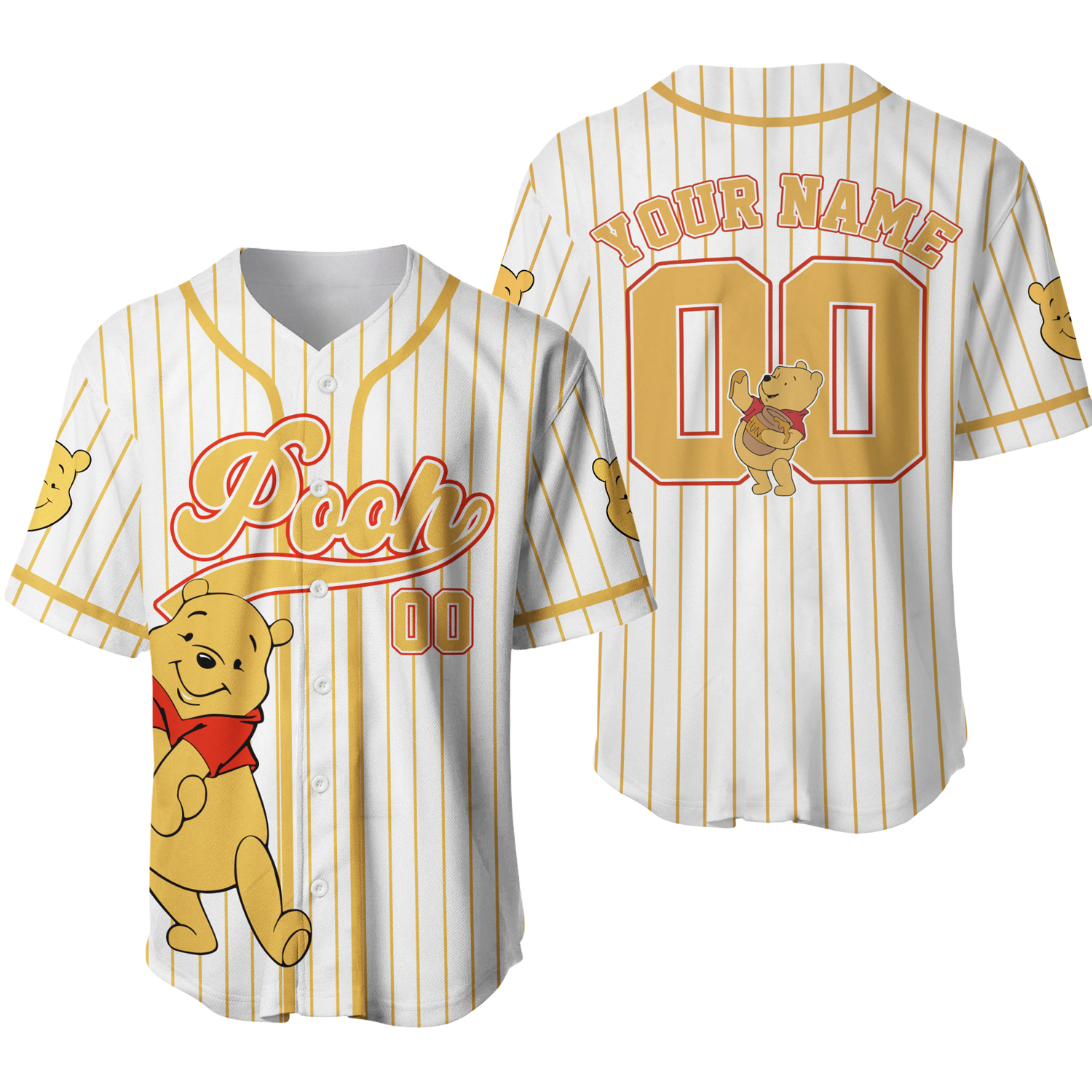 Custom Pooh Striped Baseball Jersey, Disneyyy Winniee