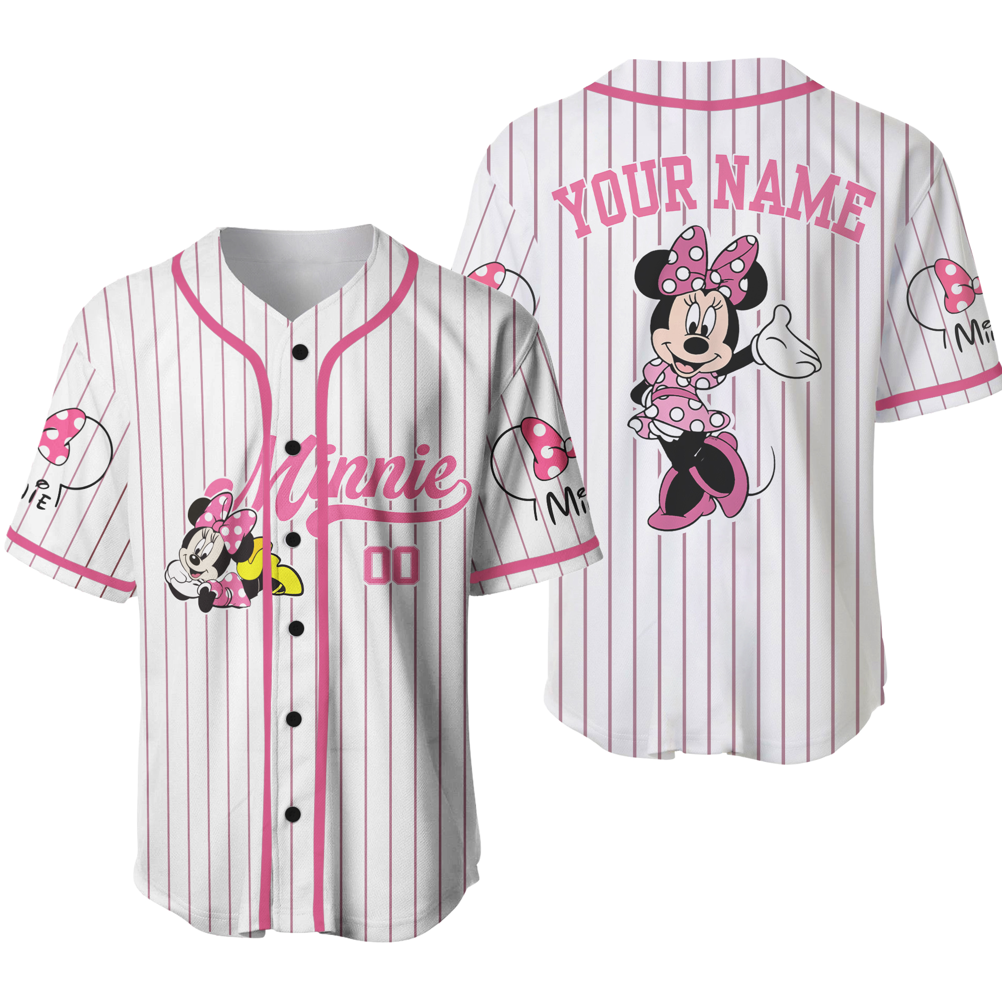 Personalized Minniee Mouse Baseball Jersey, Baseball Jersey For Kids Adult Unisex