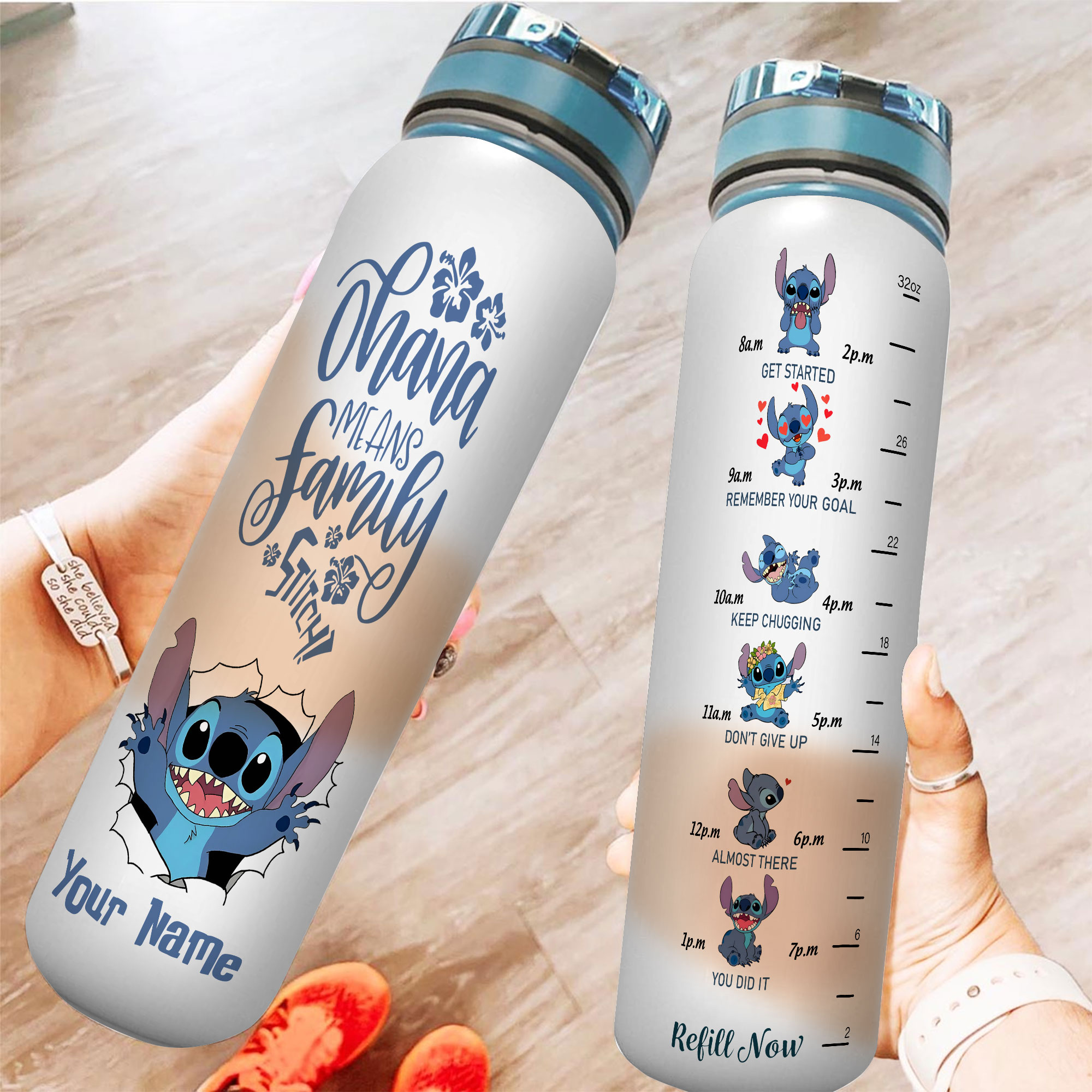 Custom Stitchh Water Tracker Bottle, Disneyyy Stitchh 32oz Water Bottle, Lilo And Stitchh Lovers Gifts