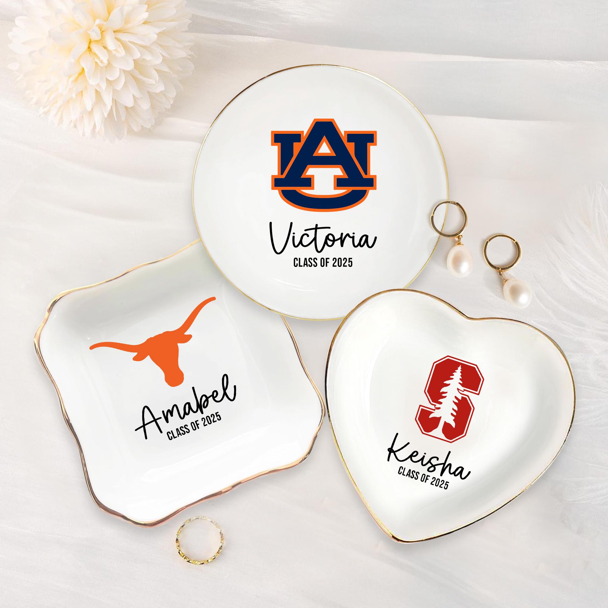 Personalized College Logo Ring Dish, Class Of 2025 Graduation Gift For Her