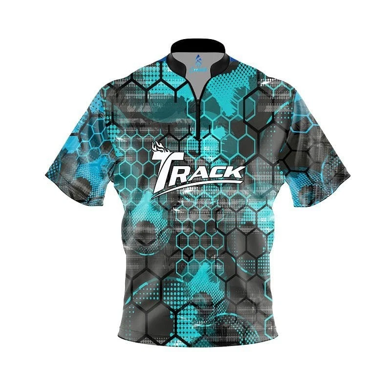 Track Teal Honeycomb Quick Ship Coolwick Sash Zip Bowling Jersey