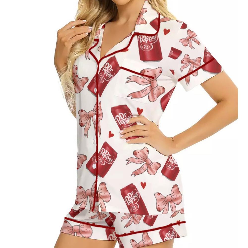 Dr Pepper Drink Coquette Bow Pajamas Set