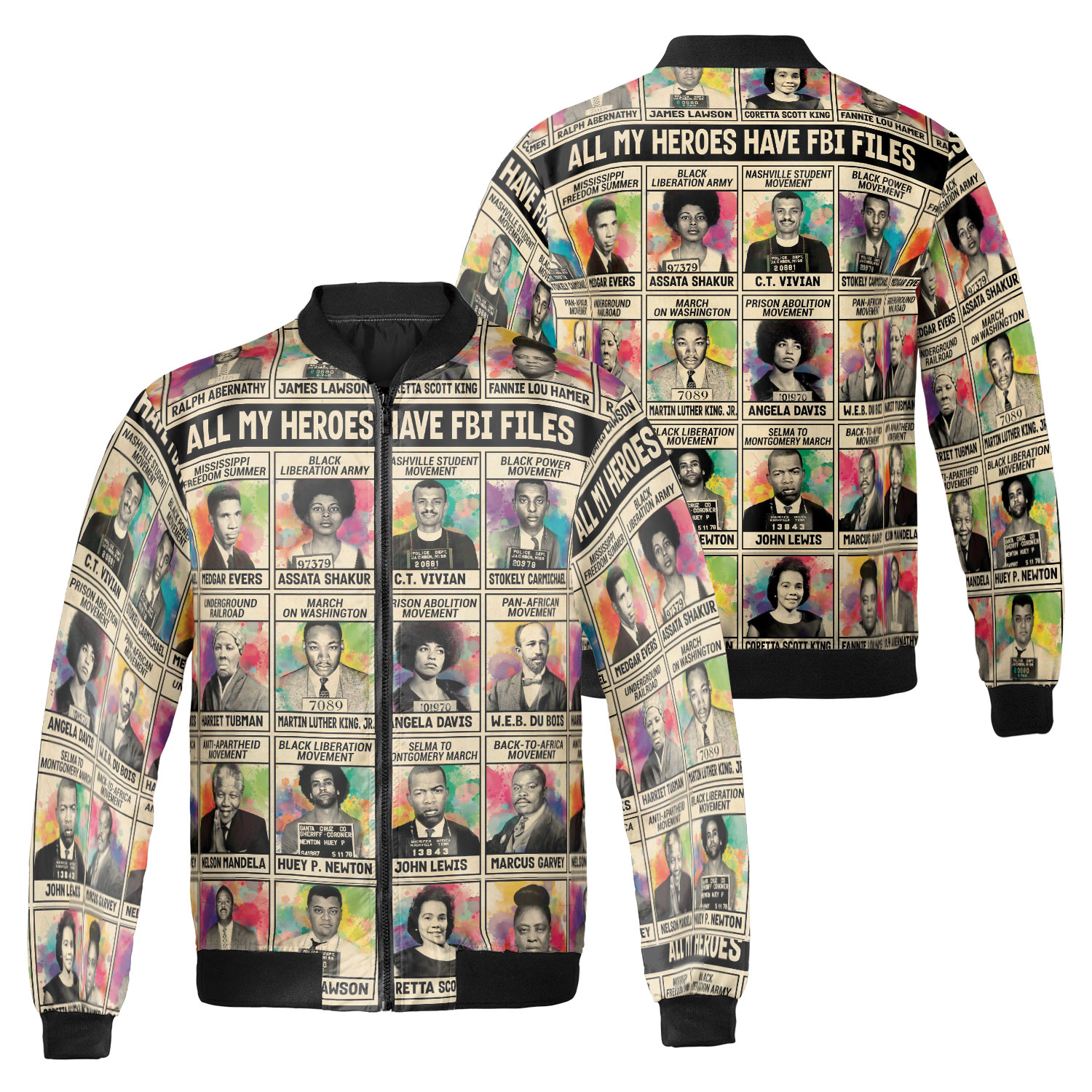 Black History, All My Heroes Have Fbi Files Printed Windproof Bomber Jacket