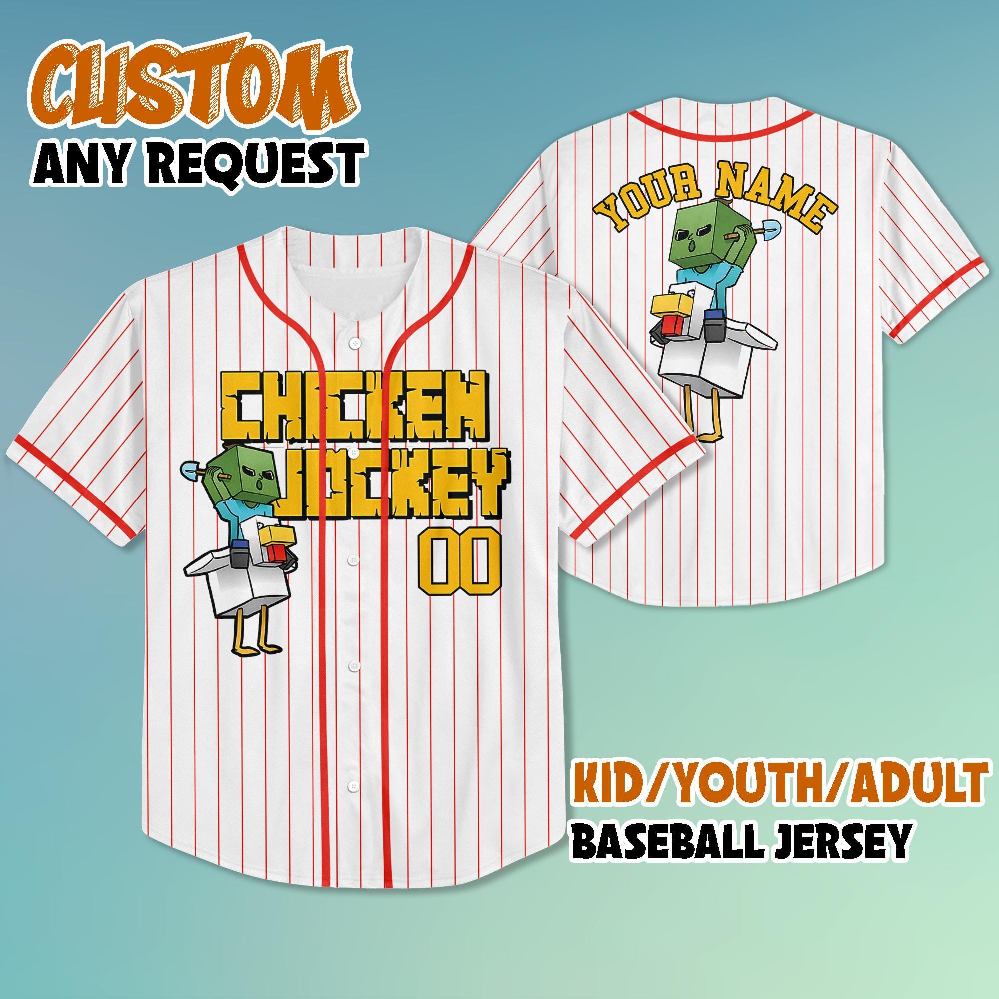 Personalized Chicken Jockey Baseball Jersey, Chicken Jockey Minecraft Jersey Shirt