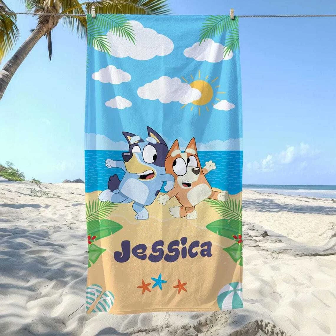 Personalized Blueydad Beach Towel - Custom Name Blueydad Cartoon Beach Towel