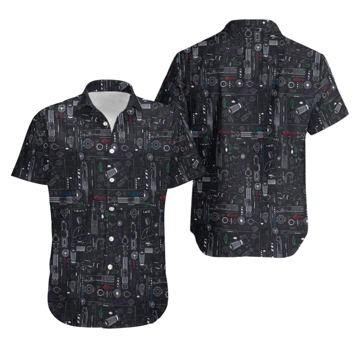 Starr Warss Hawaiian Shirt, Dark Side Tech Print Shirt, Sci-fi Button Shirt