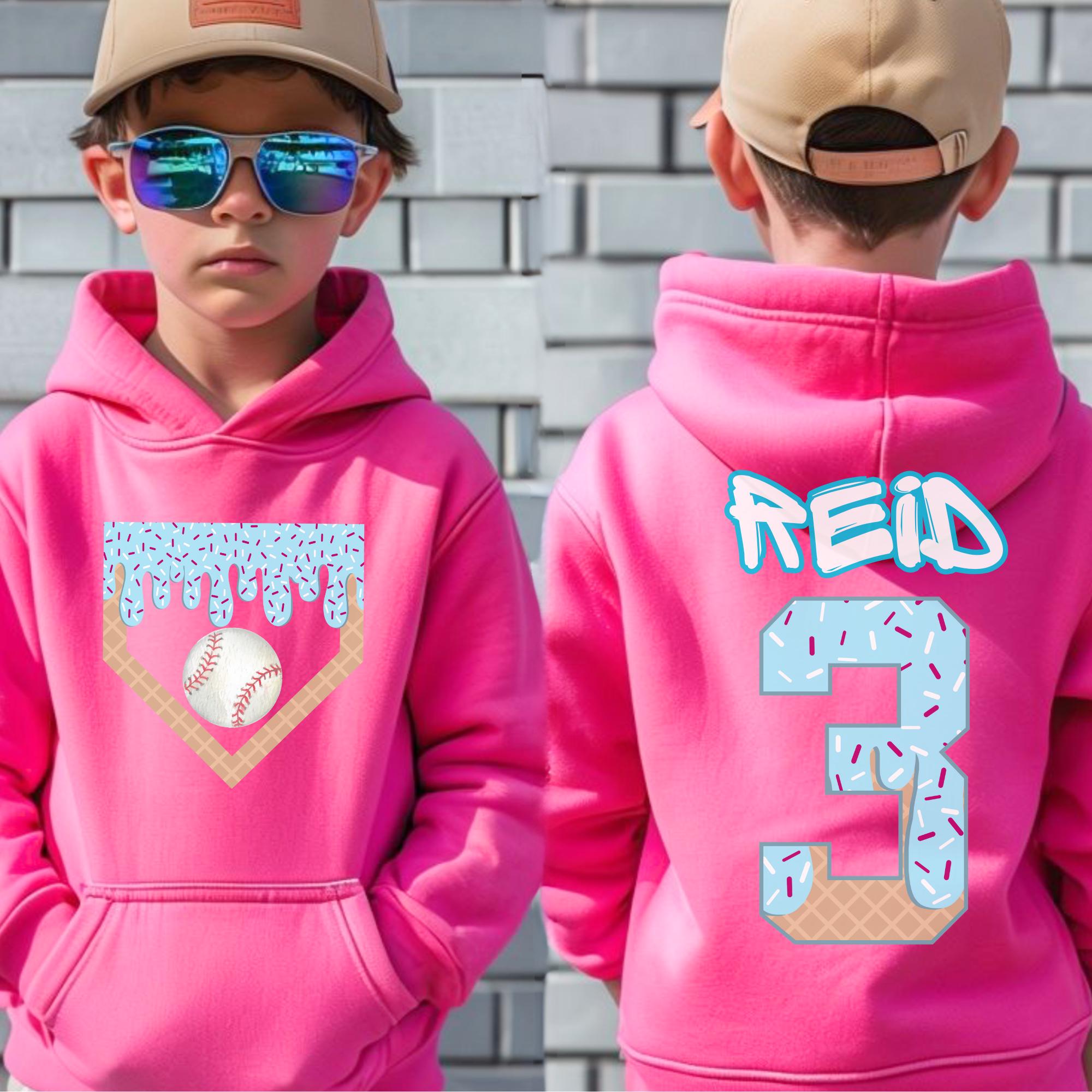 Personalized Baseball Drip Hoodie, Kid's Birthday Baseball Hoodie, Ice Cream Drip Hoodie