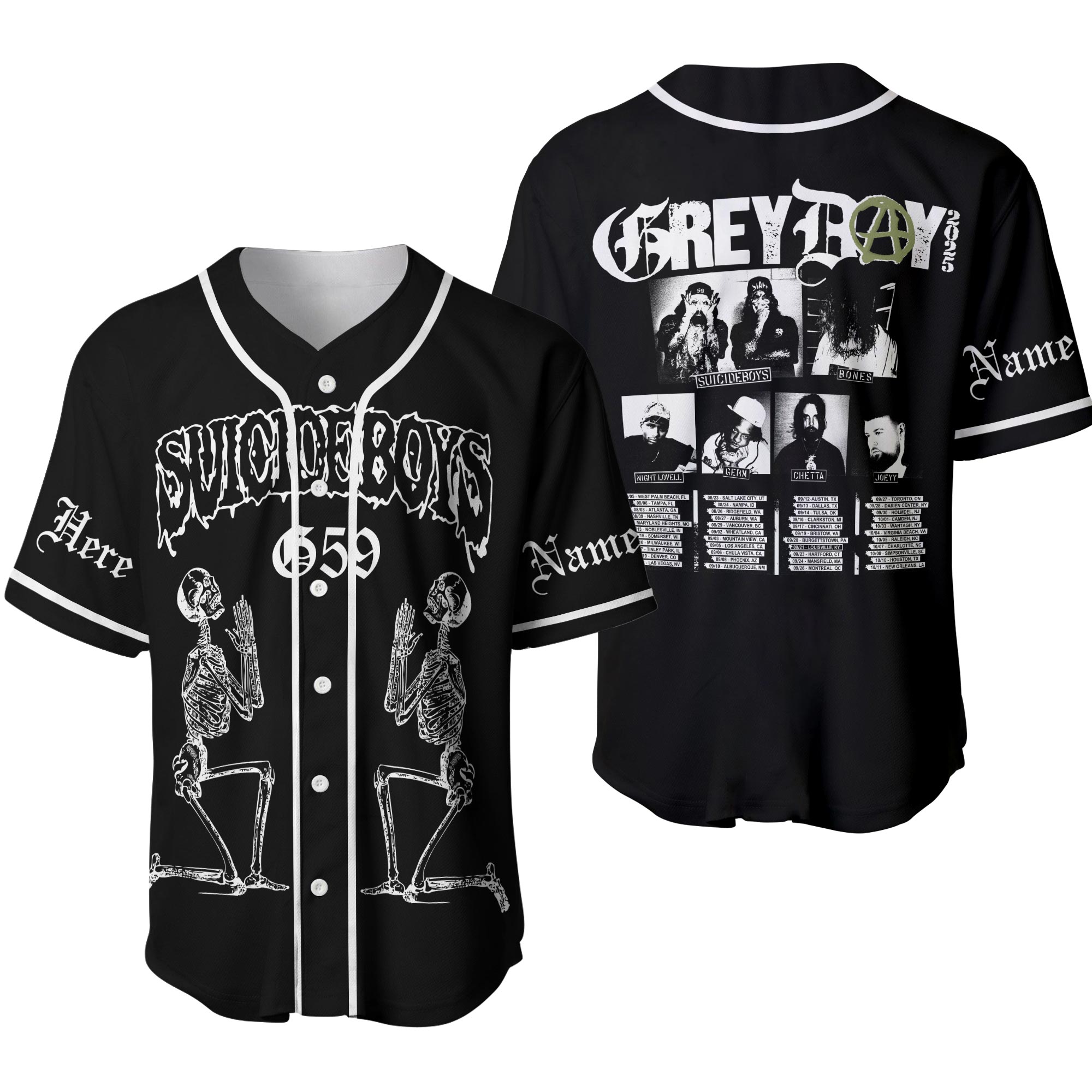 Custom Suicideboy Tour Baseball Jersey, Grey Day Tour 2025 Shirt V