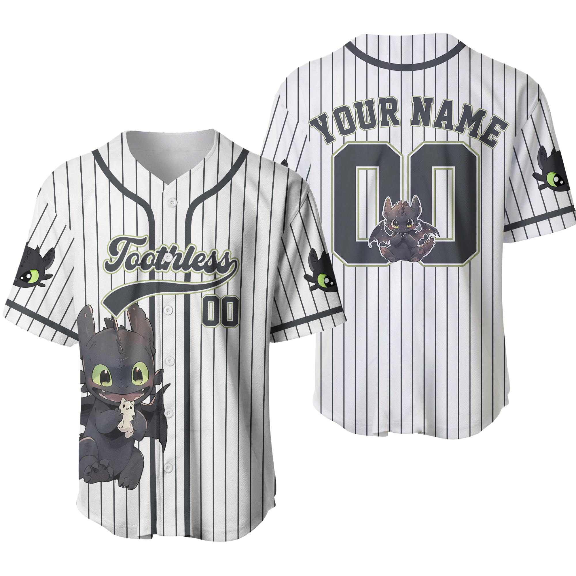 Custom Toothless Striped Baseball Jersey, Disneyyy How To Train Your Dragon