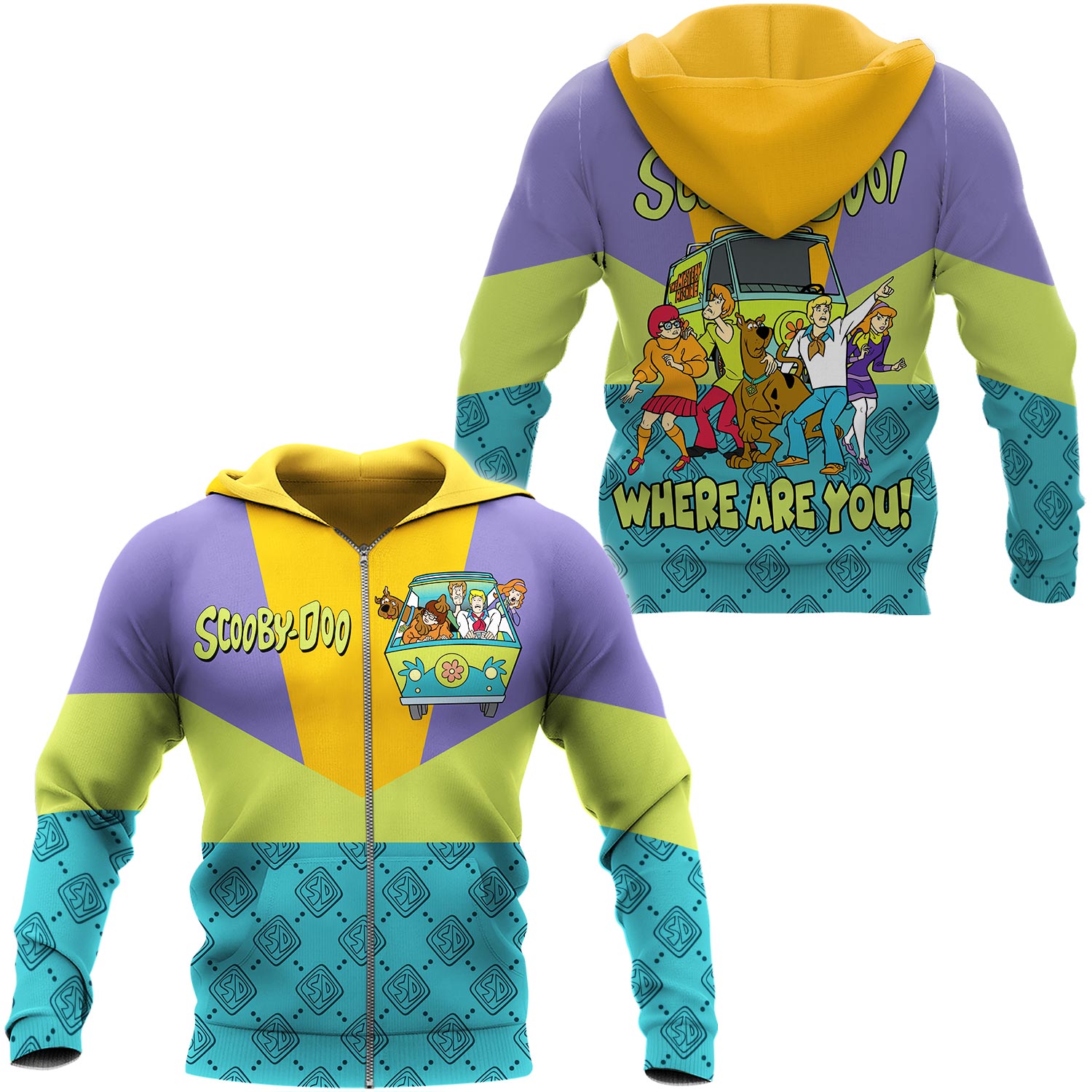 Scooby Doo &amp; Friends Mystery Machine Where You Are Zip Hoodie 3d Printed