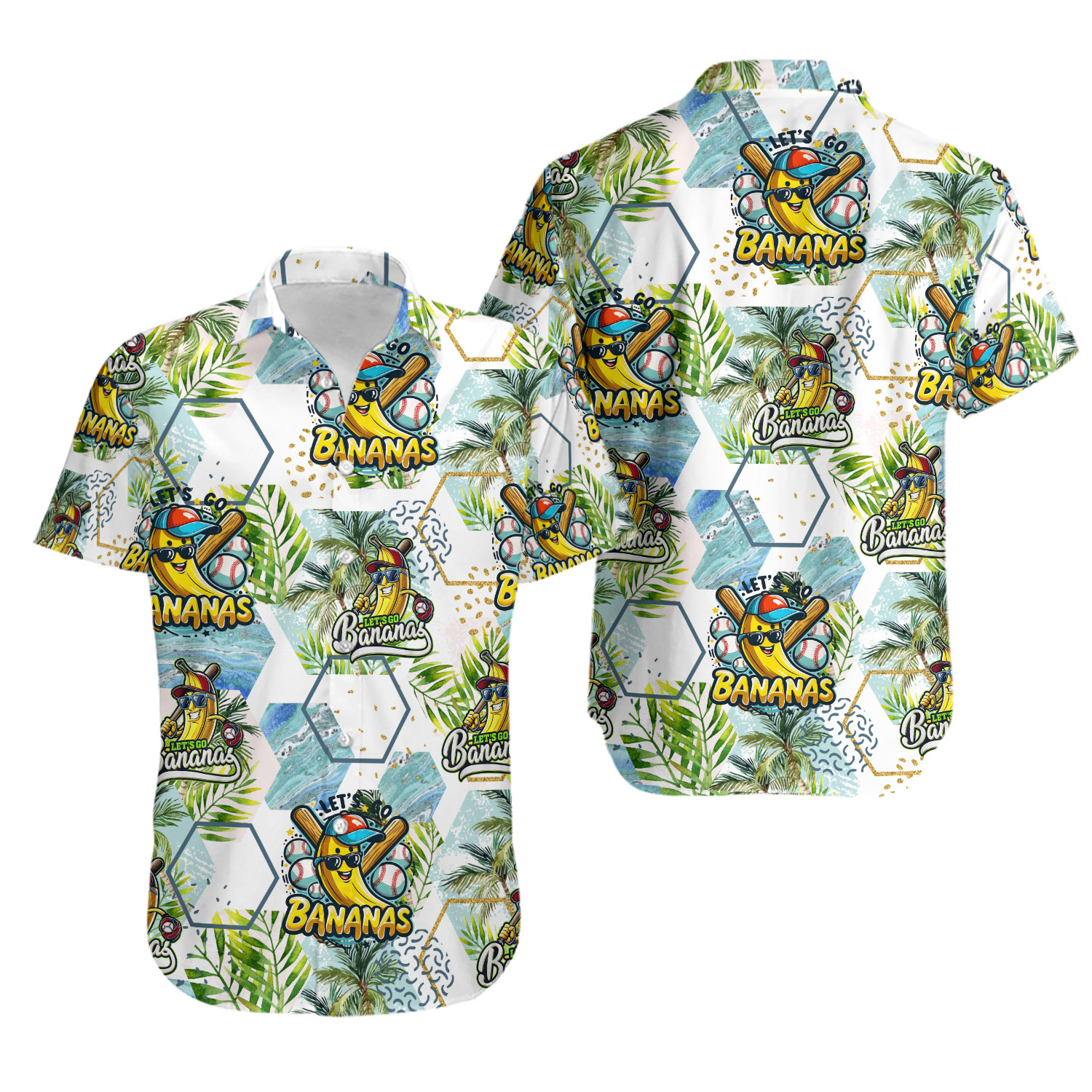 Let's Go Bananas Baseball Hawaii Shirt, Funny Banana Playing Baseball Hawaiians, Gift For Vacation