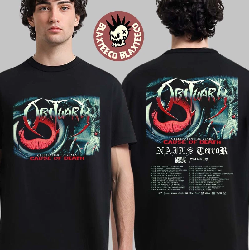 Obituary 36 Years Of Cause Of Death Tour 2025 Tour Dates Two Sided T-shirt