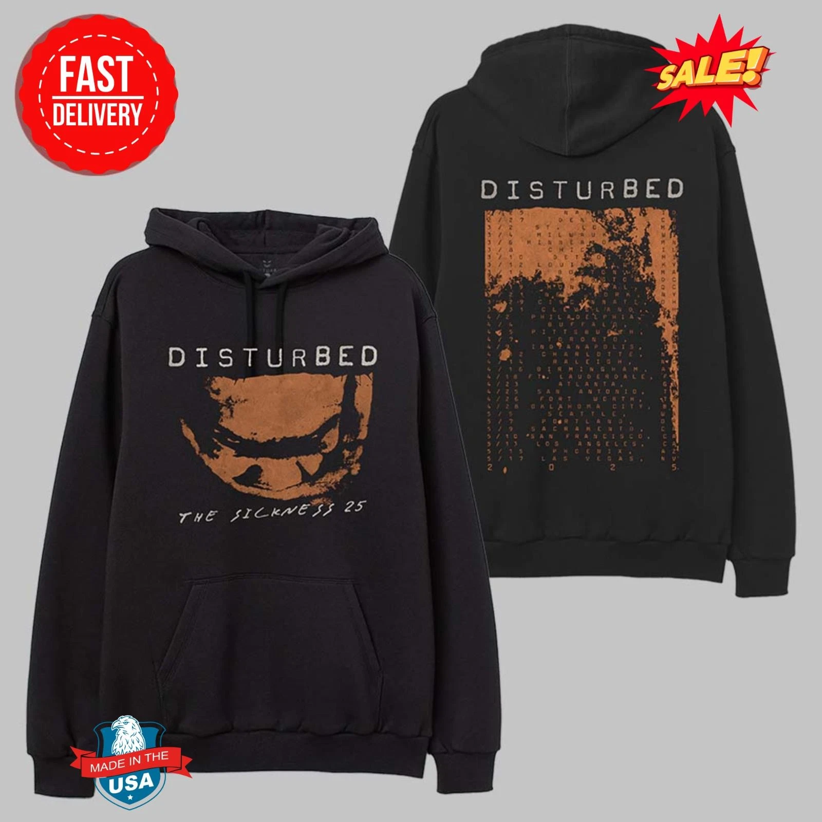 Disturbed Numb The Sickness Tour 2025 Merch Two Sides Hoodie