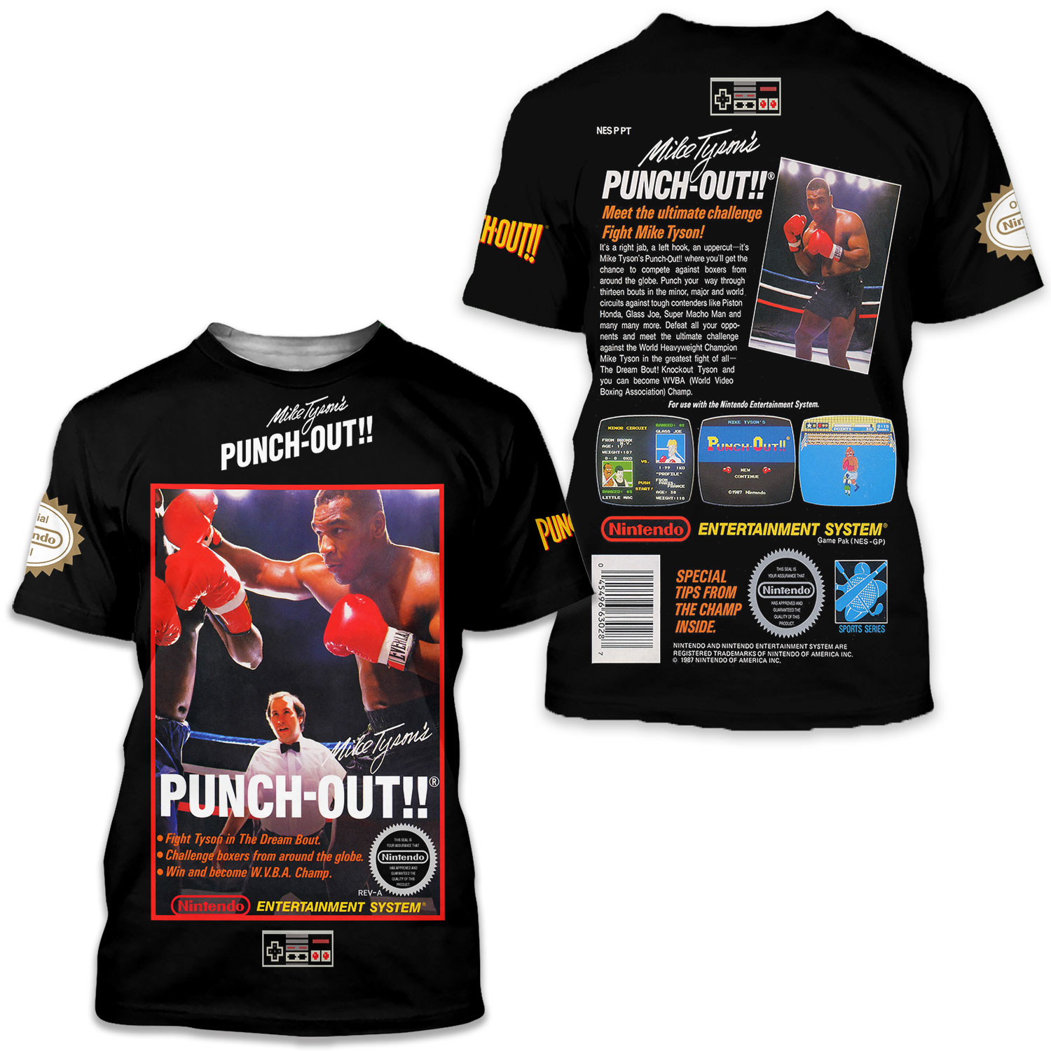 Mike Tyson's Punch-out 1987 Nes Retro Video Game Nintendo Box Cover Game T-shirt