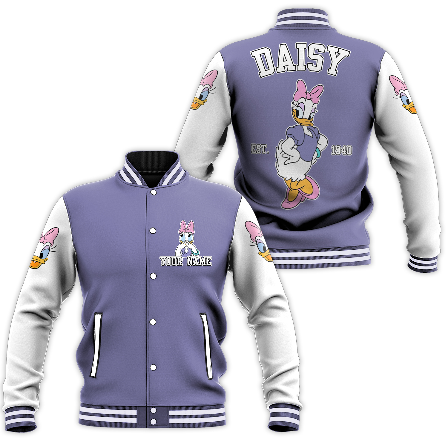 Personalized Disneyyy Vintage Daisy Duckk, Adult Varsity Jacket, Personalized Disneyyy Jacket
