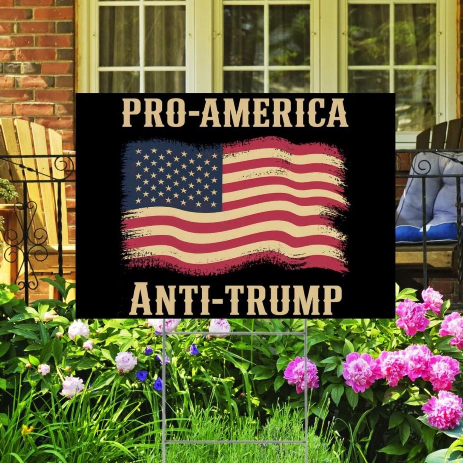 Vintage American Flag Pro America Anti Trump Save Democracy Yard Sign