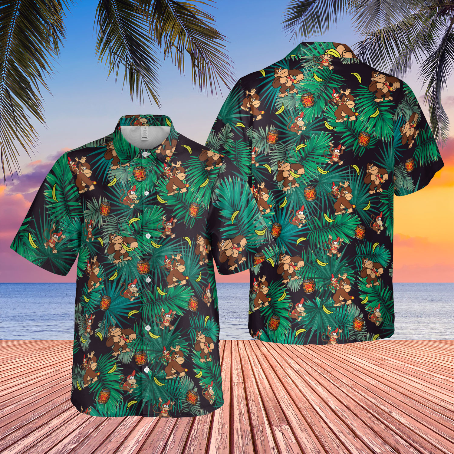 Donkey Kong Button Shirt, Super Mario Hawaii Shirt, Retro Video Game Shirt