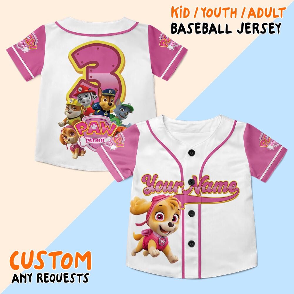 Personalized Paw Patrol Skye Baseball Jersey, Custom Family Patrol Jersey