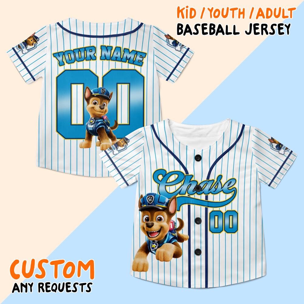 Personalized Paw Patrol Chase Baseball Jersey, Custom Family Patrol Jersey