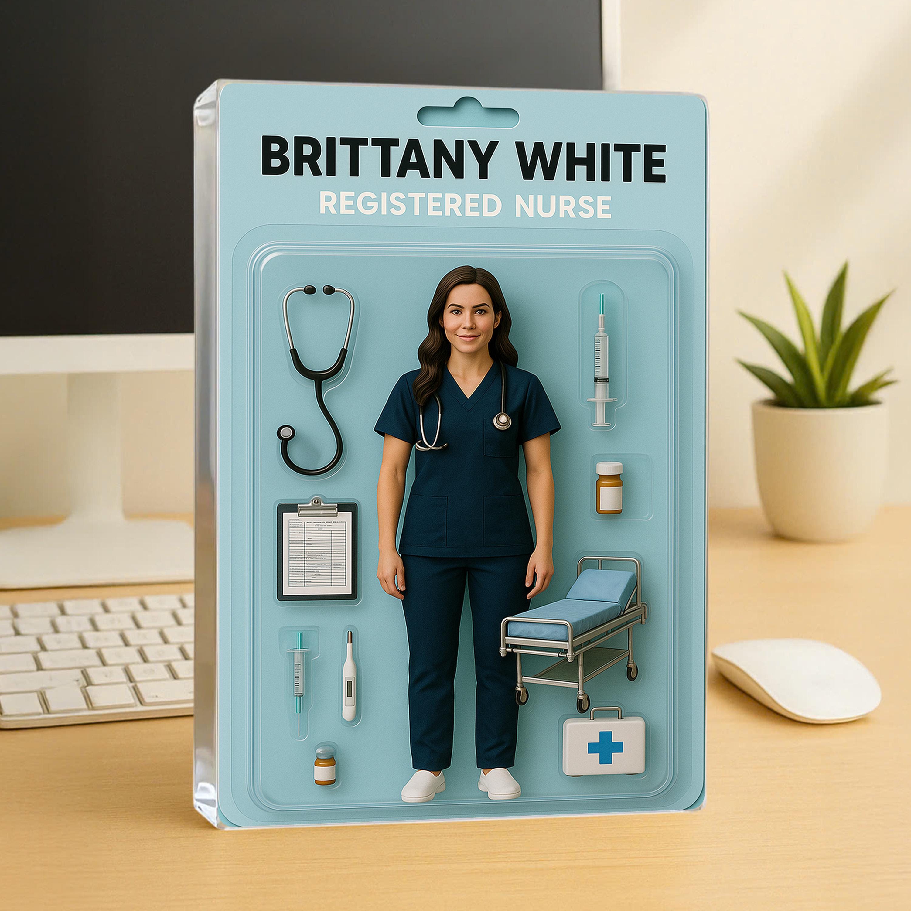 Custom 3d Effect Nurse Action Figure Plaque, Custom Face Rn Nurse Flat Acrylic Plaque